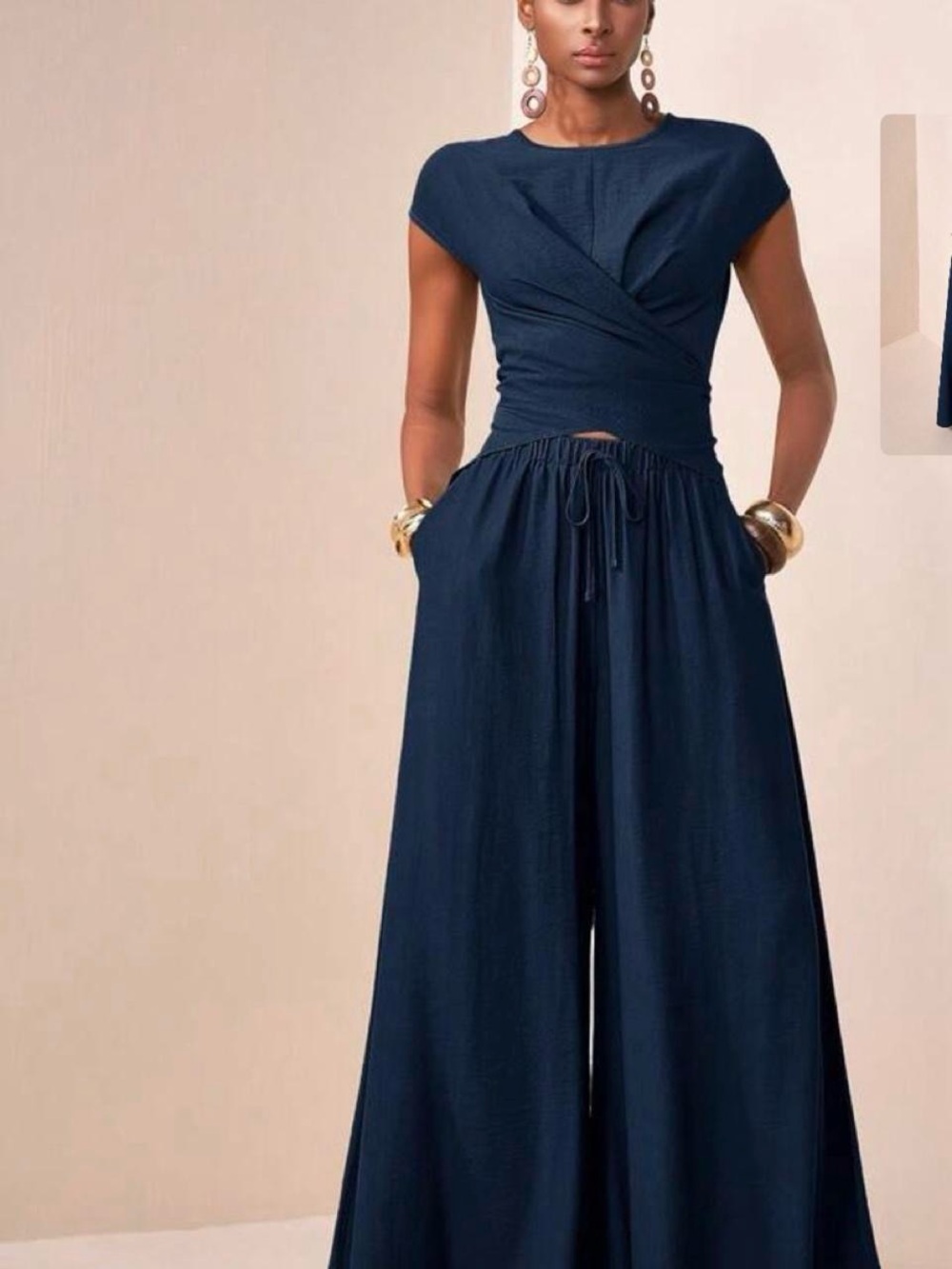 Brand New SHEIN Navy Wide-Leg Jumpsuit with Twisted Bodice